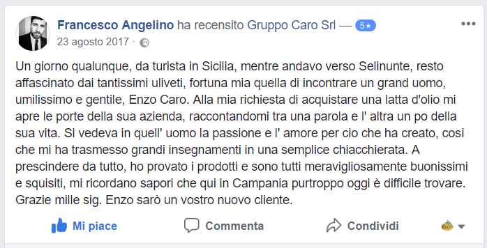 Recensione cliente prodotti agroalimentari di Gruppo Caro