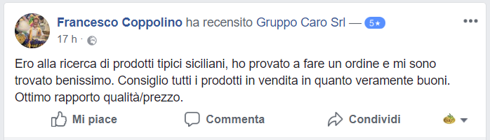 Recensione cliente prodotti agroalimentari di Gruppo Caro