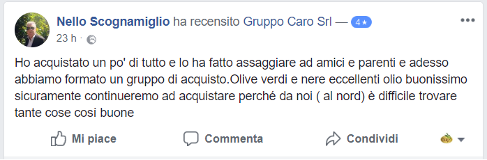 Recensione cliente prodotti agroalimentari di Gruppo Caro