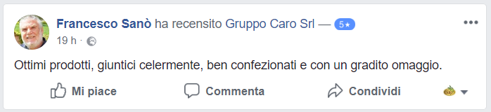 Recensione cliente prodotti agroalimentari di Gruppo Caro