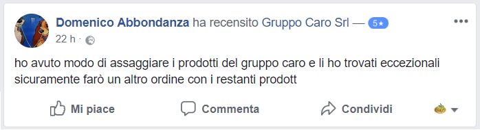 Recensione cliente prodotti agroalimentari di Gruppo Caro