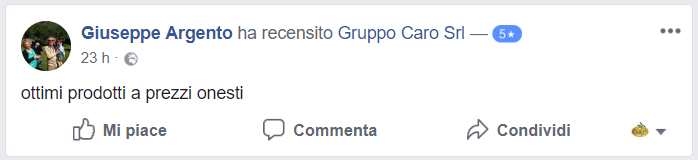 Recensione cliente prodotti agroalimentari di Gruppo Caro