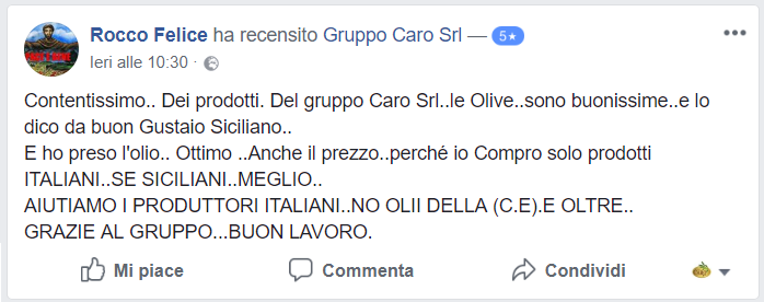 Recensione cliente prodotti agroalimentari di Gruppo Caro