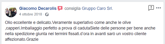 Recensione cliente prodotti agroalimentari di Gruppo Caro