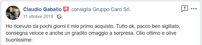 Recensione cliente prodotti agroalimentari di Gruppo Caro