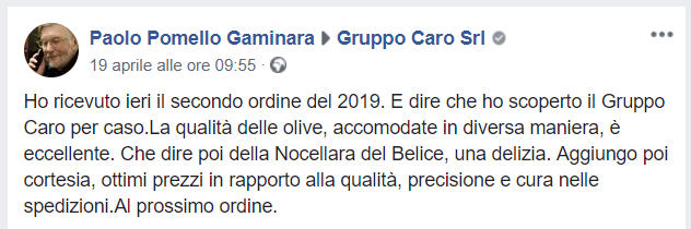 Recensione cliente prodotti agroalimentari di Gruppo Caro