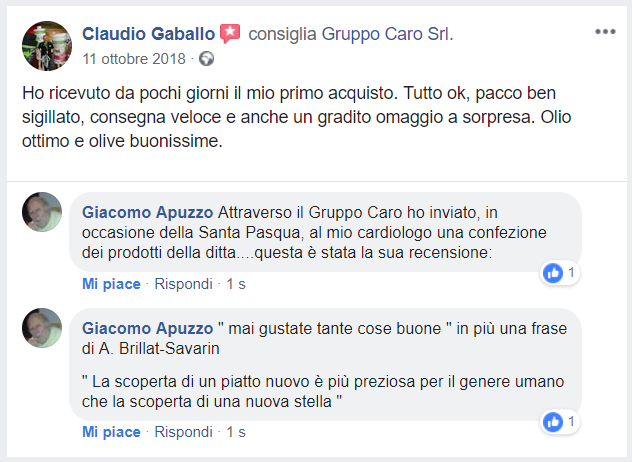 Recensione cliente prodotti agroalimentari di Gruppo Caro