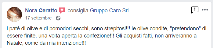 Recensione cliente prodotti agroalimentari di Gruppo Caro