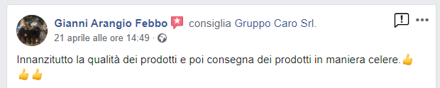 Recensione cliente prodotti agroalimentari di Gruppo Caro