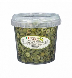 Olive Verdi affettate dolcificate Nocellara in salamoia