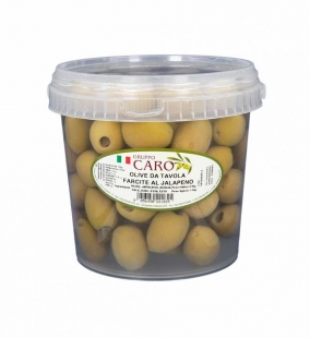 Olive verdi farcite al Jalapeño in salamoia