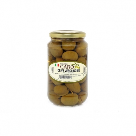 immagine Olive verdi giarraffe in salamoia in barattolo di vetro