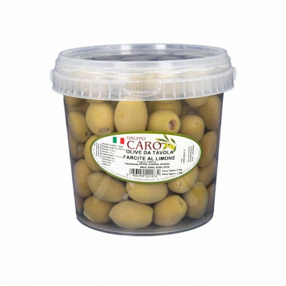 Olive verdi farcite al limone in salamoia