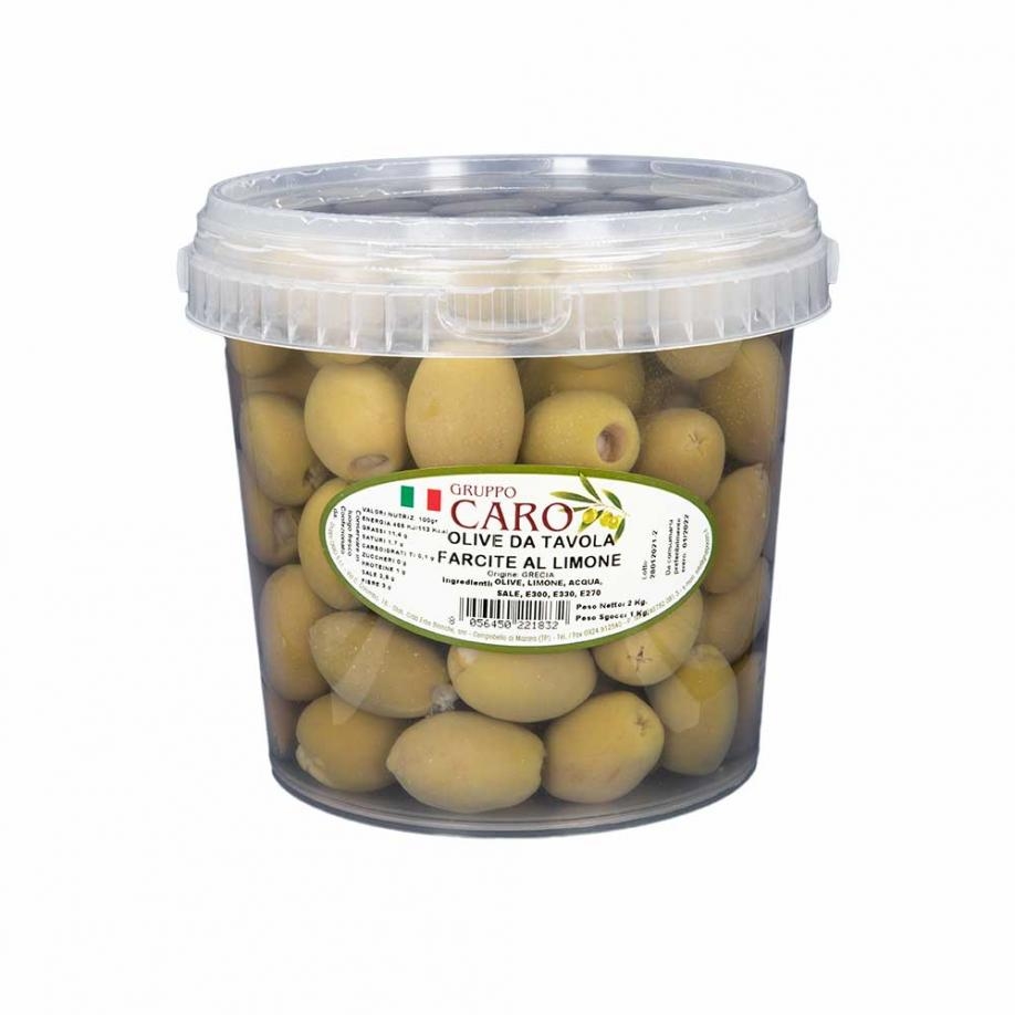 Olive verdi farcite al limone in salamoia